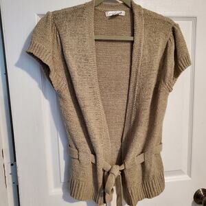 AUGUST SILK Tan short sleeved sweater Ties at the waist Size XL
